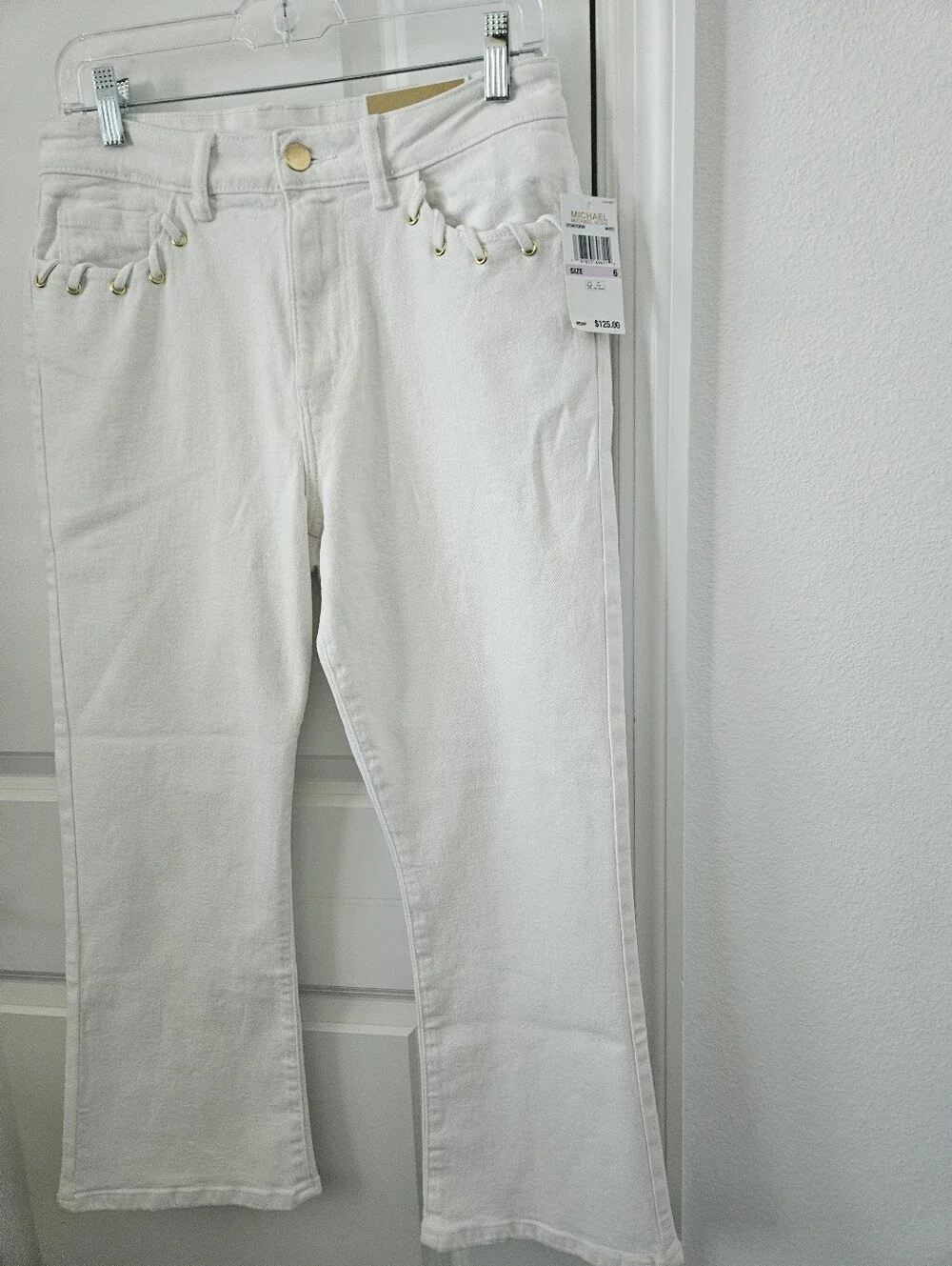Nwt $125 Michael Kors White Selma Flared Jeams Size 6,  25